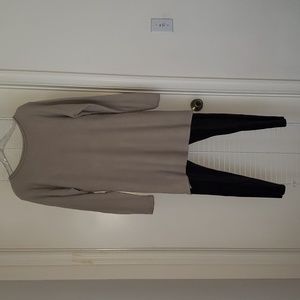 Knit tunic paired with ribbed leggings